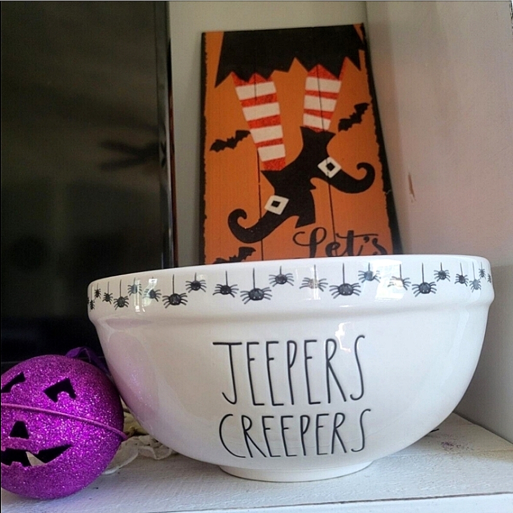 RARE Rae Dunn Halloween Jeepers Creepers Candy bowl 10"LG